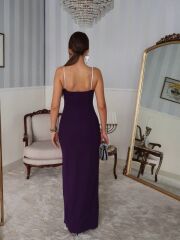 Kadın Omuz Askılı Derin Yırtmaç Detay Maxi Boy Elbise