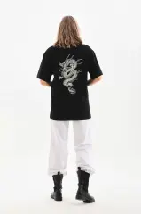 Unisex Baskılı Oversize T-Shirt - Siyah