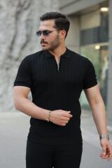 Erkek Fermuar Yakalı Kısa Kollu Tişört