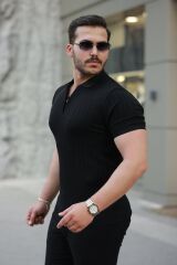 Erkek Fermuar Yakalı Kısa Kollu Tişört