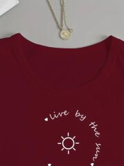 Kadın Uzun Kollu Bisiklet Yaka Desenli Viskon Bluz