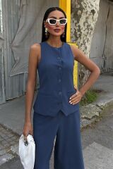 Midi Şortlu Ve Yelekli Viscon Takım 10167