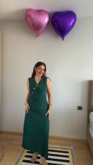 Kadın Kruvaze Yaka Düğme Detay Maxi Boy Elbise