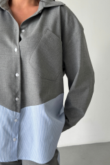 POLYVİSKON - POPLİN PARÇALI GÖMLEK PANTOLON TAKIM - Gri