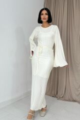 Ekru İspanyol Kol Piliseli Elbise