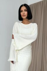 Ekru İspanyol Kol Piliseli Elbise