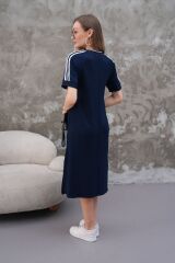 Kadın Kristal Kumaş şerit Ve Yırtmaç Detaylı V Yaka Midi Boy Elbise