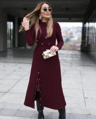 Kadın Uzun Kollu çıtçıtlı Viskon Krop Bluz Ve Yırtmaçlı Etek Istenildiğinde Elbise Olan Ikili Takım