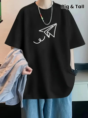 Baskılı Oversize Bisiklet Yaka T-shirt - Siyah