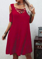 Dekolteli Bağcık Detay Viskon Kumaş Elbise