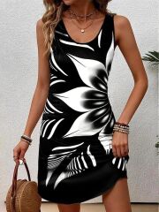 Kadın Askılı Yuvarlak Yaka çiçek Desenli Dalgıç Elbise