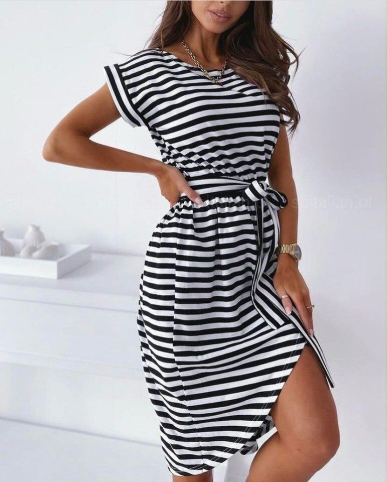 Kadın Kuşaklı Turlu Viskon Kumaş Elbise