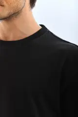 Unisex Oversize Düz Bisiklet Yaka T-Shirt - Siyah