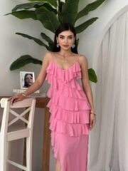 Ples Yırtmaç Detaylı Elbise