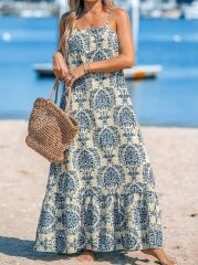 Kadın Ip Askılı Desenli Fırfırlı Süprem Elbise