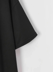 Baskılı Oversize Bisiklet Yaka T-shirt - Siyah