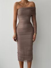 Polack Tek Omuz Tül Elbise