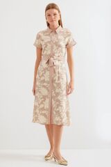 2455 Desenli Gömlek Elbise - Bej