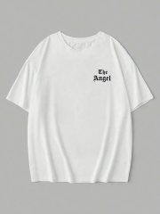 Baskılı Oversize Bisiklet Yaka T-shirt - Beyaz