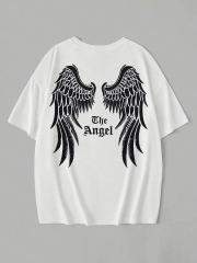 Baskılı Oversize Bisiklet Yaka T-shirt - Beyaz