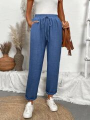 Kadın Yüksek Bel Lastikli Belde Bağcık Detaylı Aerobin Pantolon