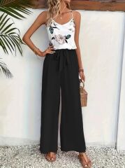 Kadın Ip Askılı V Yakalı Süprem Bluz Ve Aerobin Pantolon Ikili Takım