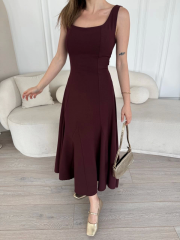 Sırt Dekolteli Kolsuz Uzun Elbise - Mürdüm