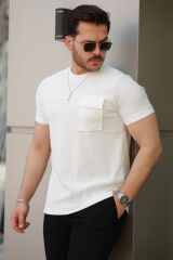 Erkek Cepli Kolyeli Kısa Kollu örme Kumaş T-shirt