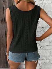 Kadın Askılı V Yaka örme Detay Triko Bluz