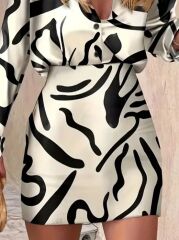 Kadın Uzun Kollu Yakalı önden Düğmeli Kısa Saten Elbise