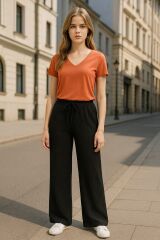 Kadın Beli Lastikli Pol Paça Pantolon