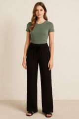 Kadın Beli Lastikli Pol Paça Pantolon