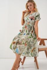 Desenli Kısa Kol Elbise 2558 - Çağla