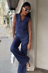 Yeleği Çapraz Detay Düğmeli Cepli Yelekli Takım 10150