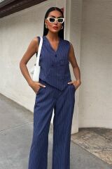 Yeleği Çapraz Detay Düğmeli Cepli Yelekli Takım 10150