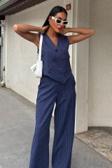 Yeleği Çapraz Detay Düğmeli Cepli Yelekli Takım 10150