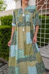 Yeşil Salaş Desenli Elbise