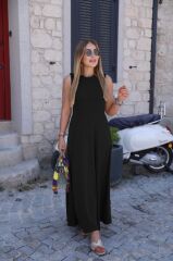 Kadın Sıfır Kollu Bisiklet Yaka Viskon Elbise