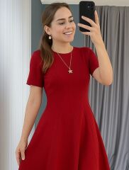 Kadın Kısa Kollu Bisiklet Yaka Maksi Boy Ithal Krep Elbise