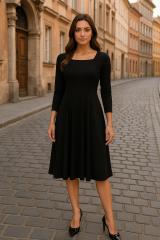 Kadın Kare Yaka Truvakar  Kol Fırsat ürün Midi Boy Elbise