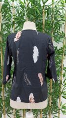 Kadın Yaprak Baskı Ayarlanabilir Truvakar Kol Süper Soft Bluz