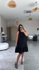 Kadın Bisiklet Yaka Eteği Volanlı Bürümcük Elbise