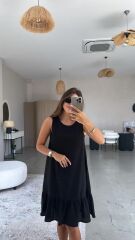 Kadın Bisiklet Yaka Eteği Volanlı Bürümcük Elbise