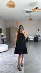 Kadın Bisiklet Yaka Eteği Volanlı Bürümcük Elbise