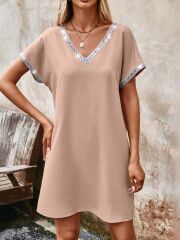 Kadın Yaka Ve Kol Pul Payet şeritli Ithal Krep Elbise