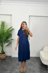 Kadın Kısa Kollu Yırtmaç Detaylı Salaş Viskon Elbise