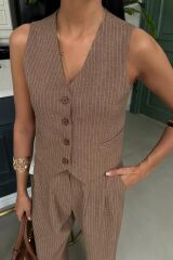 Yelek Ve Pantolon Çizgili Double Takım 10017