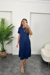 Kadın Kısa Kollu Yırtmaç Detaylı Salaş Viskon Elbise