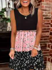 Kadın Askılı Yuvarlak Yaka çiçek Baskılı Salaş Süprem Elbise