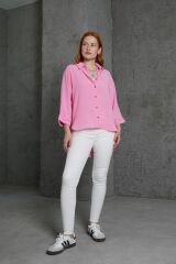 Kol Katlama Detaylı Pembe Gömlek